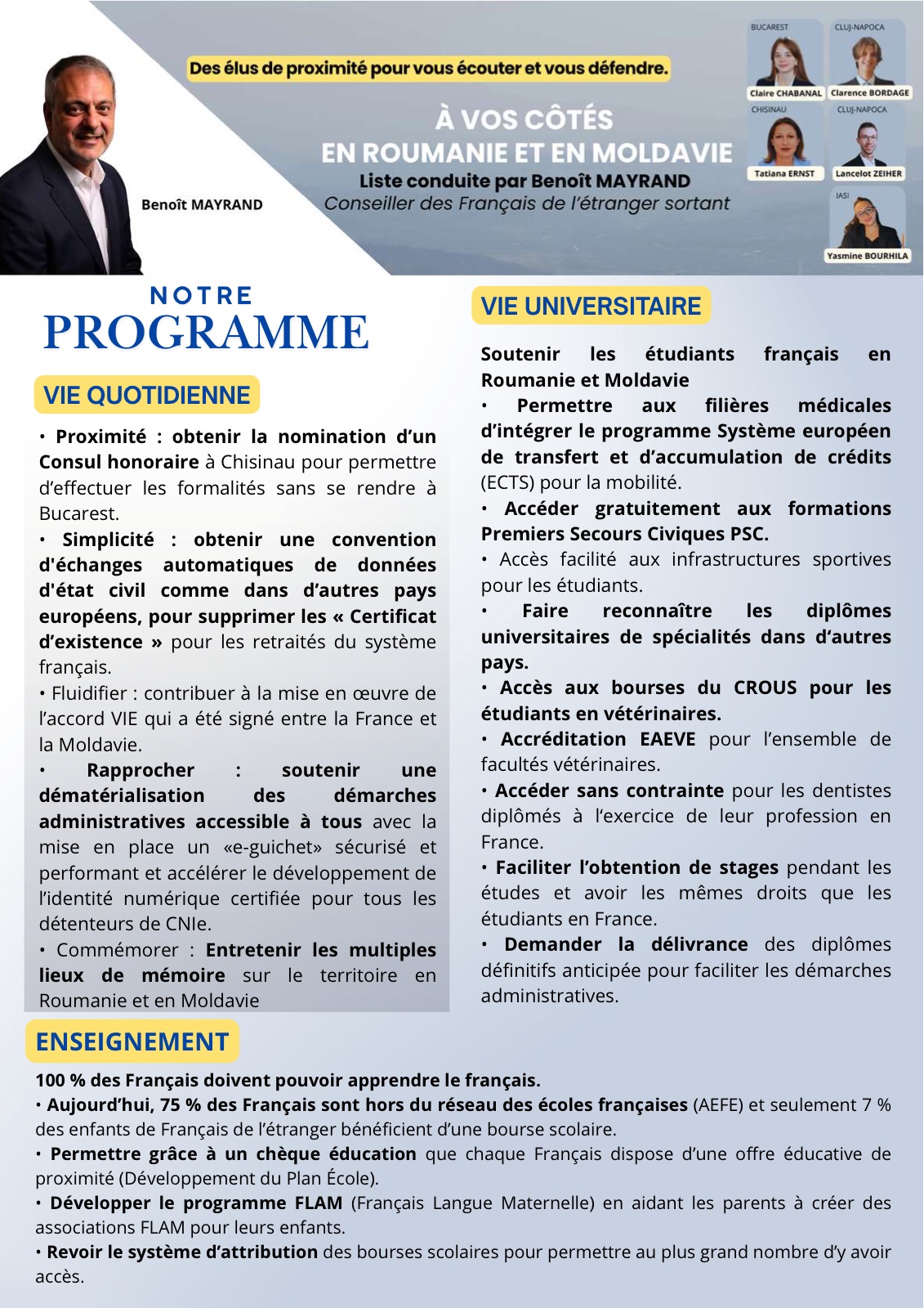 Notre programme : À vos côtés en Roumanie et en Moldavie — Liste n°7